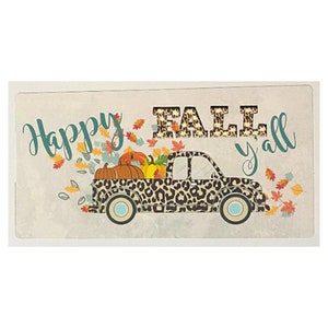 Leopard truck fall wreath sign, fall wreath attachment, cheetah truck fall sign, happy fall y&#39;all sign, fall wreath sign, signs for wreaths