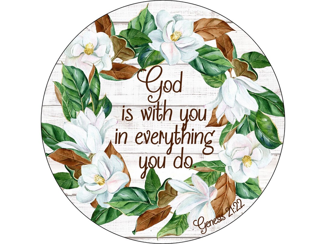 Religious Bible Verse Southern Magnolia Wreath Sign, Shiplap Country