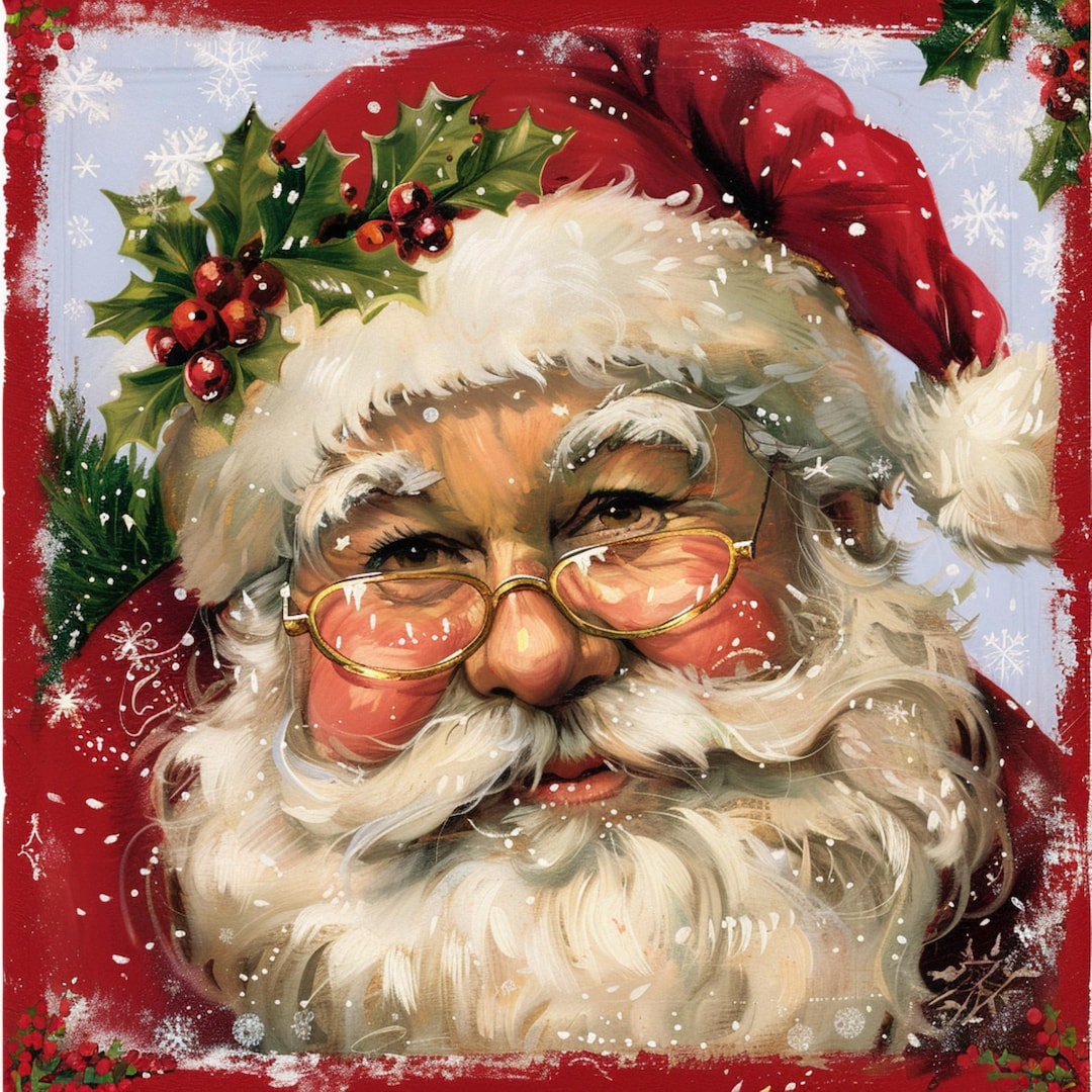 Traditional Santa Claus Christmas Wreath Sign, Vintage Saint Nicolas ...