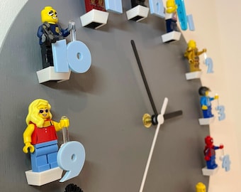 Wanduhr für Minifigur Lego-Figuren. Kinder oder Erwachsene, Geschenk, Geburtstag, Schlafzimmeruhr.