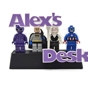 Desk name plate for minifigure characters