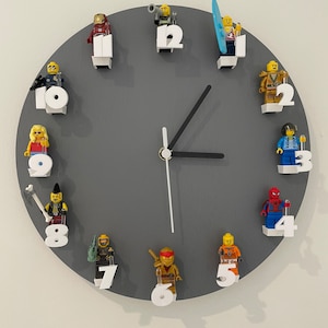 Clock for Lego minifigure characters. kids or adults, gift, birthday, bedroom clock.