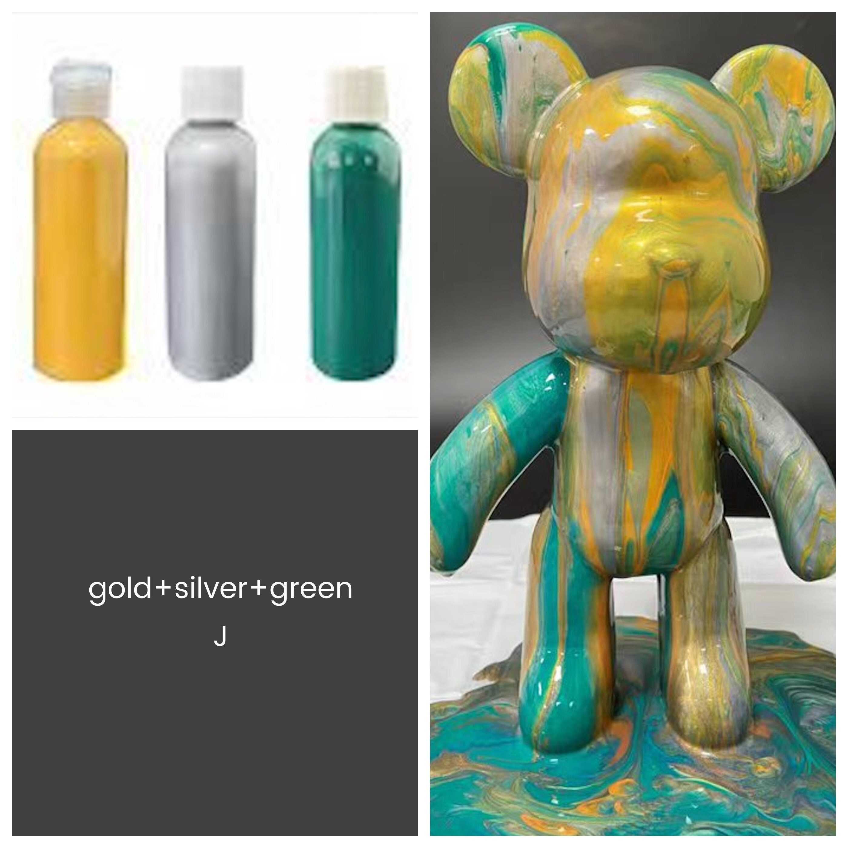 7 Easy DIY Create customize Arts n Craft Non-Toxic Pour Over Acrylic Fluid  Paint Bear Kit for boys and girls - Silver-Ocean Blue-Gold Kit