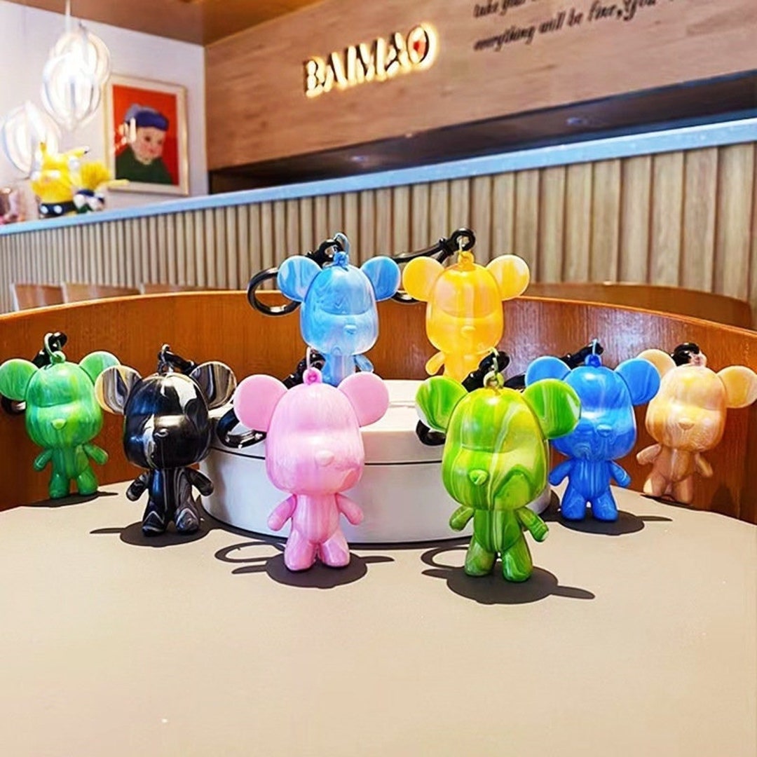 Fluid Bear Keychain DIY Set Acrylic Pour Painting Bear Figurine Fluid