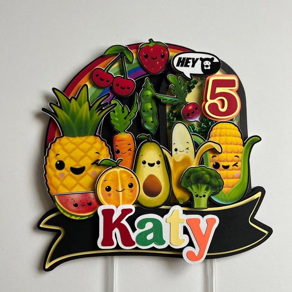 Hey Bear Sensory Cake topper, Hey Bear Decorations, Cake topper fruits.