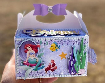 Caja de recuerdos de La Sirenita, Caja de dulces de Ariel, Artículos para fiesta de La Sirenita, Bajo el mar, Fiesta temática de sirena, Caja de recuerdos personalizada de sirena