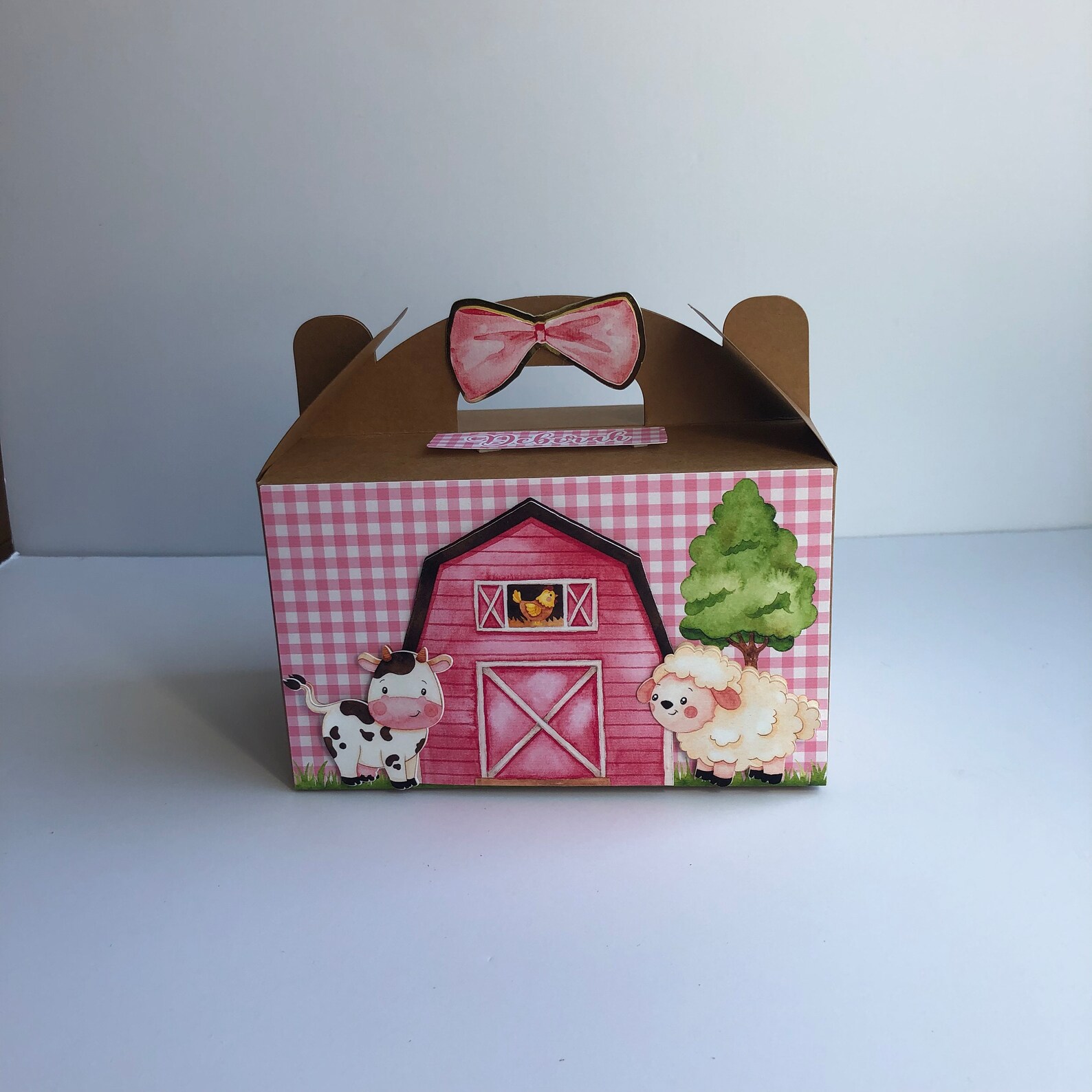 Farm Party Favor, Farm Goodie Bag, Barn Gable Box , Farm Party Supplies , Pink Farm Animal Theme