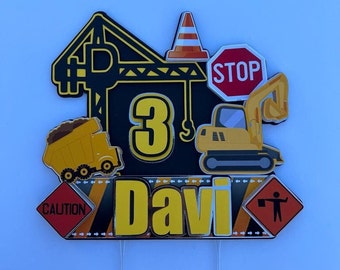 Construction Cake Topper: Personalized Birthday Party Decoration