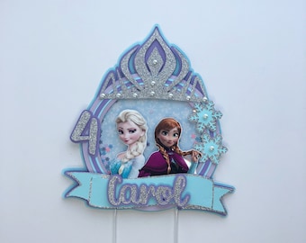 Topo de bolo Frozen, festa de aniversário Frozen, topo de bolo Elsa e Ana, suprimentos para festa Frozen, topo de bolo temático Frozen