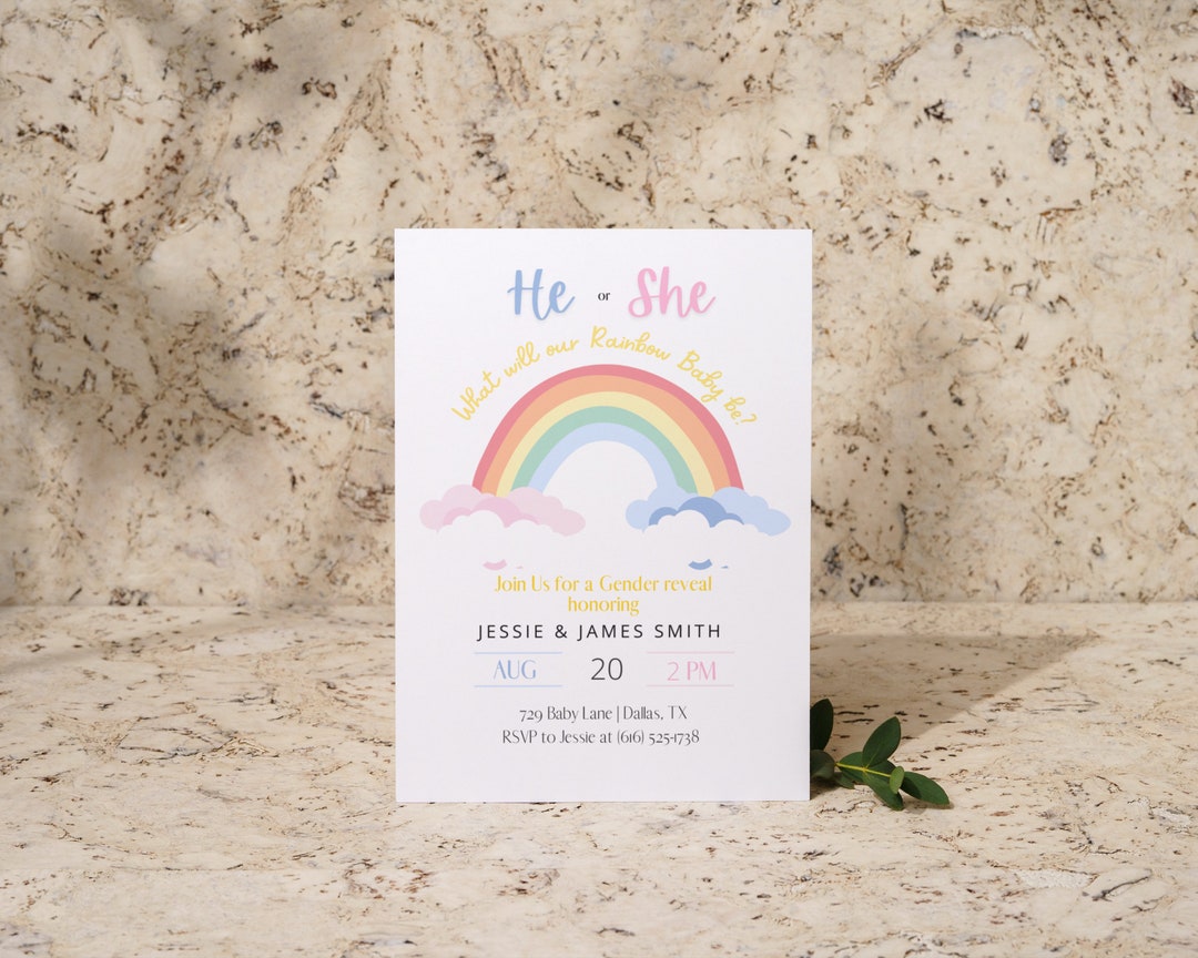 RAINBOW GENDER REVEAL Invitation Template Rainbow Gender Etsy