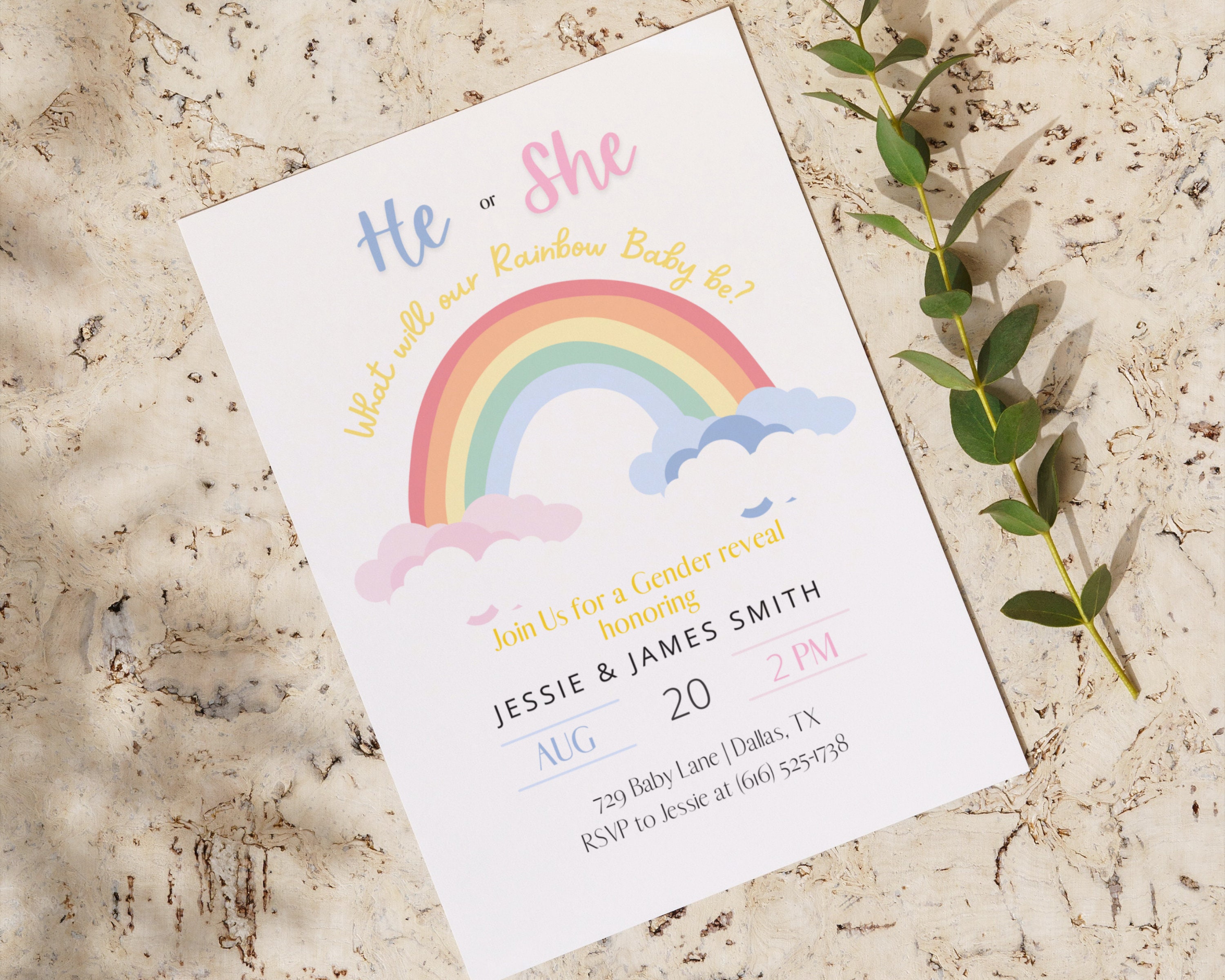 RAINBOW GENDER REVEAL Invitation Template Rainbow Gender Etsy