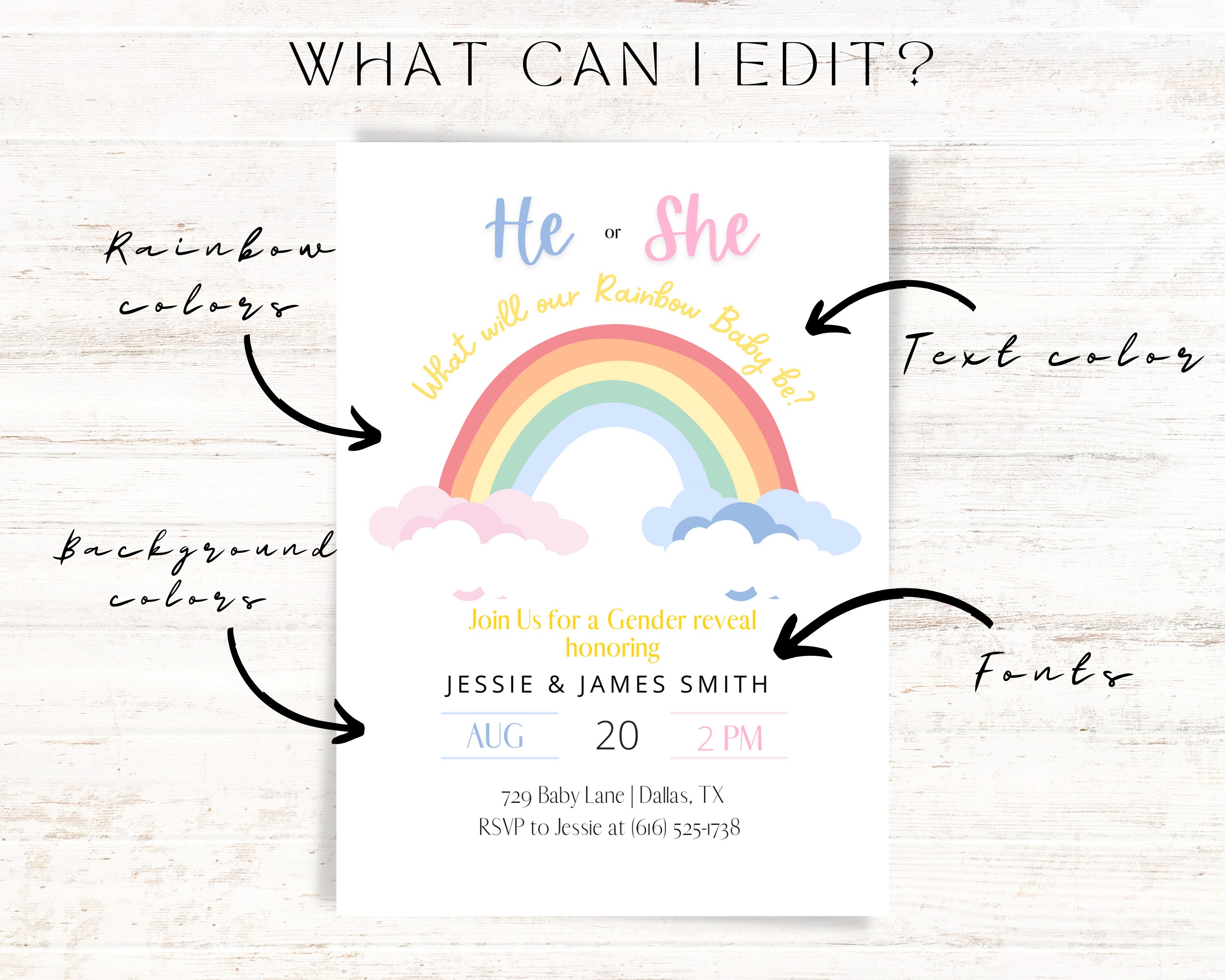 RAINBOW GENDER REVEAL Invitation Template Rainbow Gender Etsy