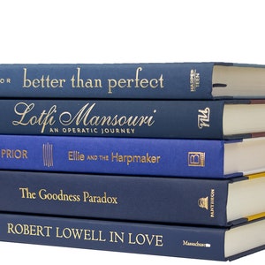 Blue & Gold Book Stack- 5 Books Office, Home, Staging, Wedding, Props  | Shelf-Ready