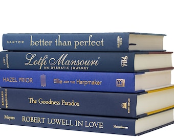 Blue & Gold Book Stack- 5 Books Office, Home, Staging, Wedding, Props  | Shelf-Ready