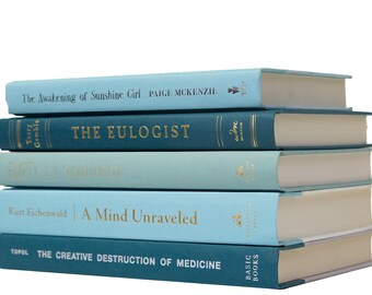 Gulf Coast Blue Book Stack- 5 Books Office, Home, Staging, Wedding, Props  | Shelf-Ready