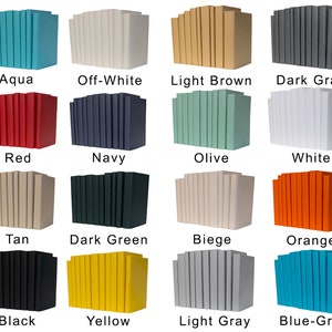 Peut inclure: Un ensemble de 16 livres d&eacute;coratifs de diff&eacute;rentes couleurs, notamment aqua, blanc cass&eacute;, brun clair, gris fonc&eacute;, rouge, marine, olive, blanc, beige, vert fonc&eacute;, beige, orange, noir, jaune, gris clair et bleu-vert.