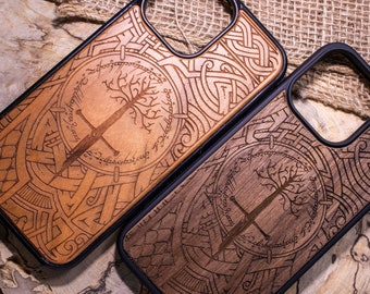 Custodia per telefono Il Signore degli Anelli Legno Ciliegio Noce, Anello del potere, Spada Aragorn, per Samsung e Iphone Plus Ultra Pro Max Google Pixel