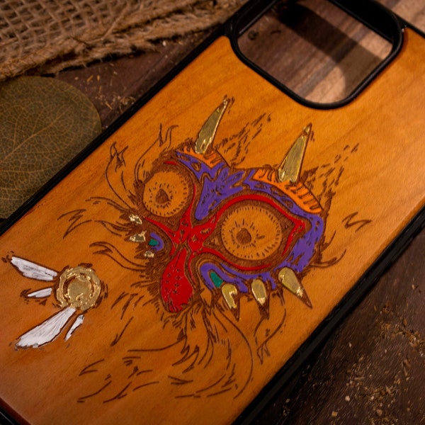 Zelda phone case, wood majoras mask link hyrule iphone 12 13 14 15 pro samsung s 22 23 24 21 note, plus ultra, videogames google pixel