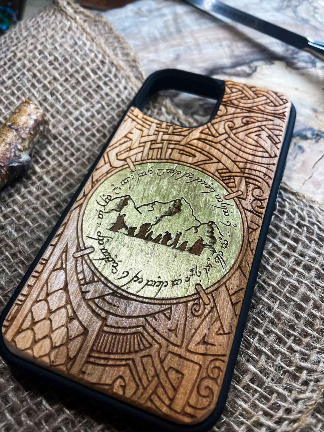 Gold Lord of the Rings Phone Case Wood, Ring , Aragorn Sword, Hand