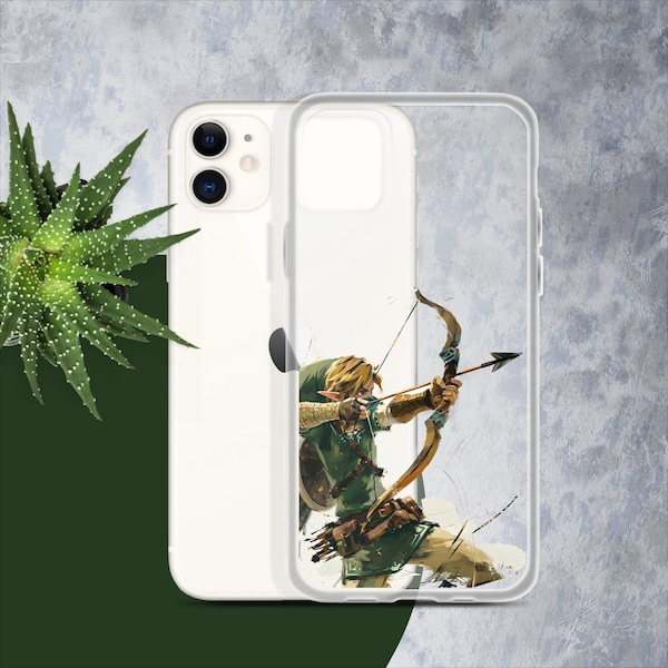 Legend of zelda phone case clear, link with bow and arrow, for iphone 11 13 12 14 15 pro max