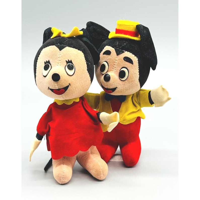Woolikin Walt Disney Productions Peluche de Mickey y Minnie Mouse Vintage Japón imagen 1
