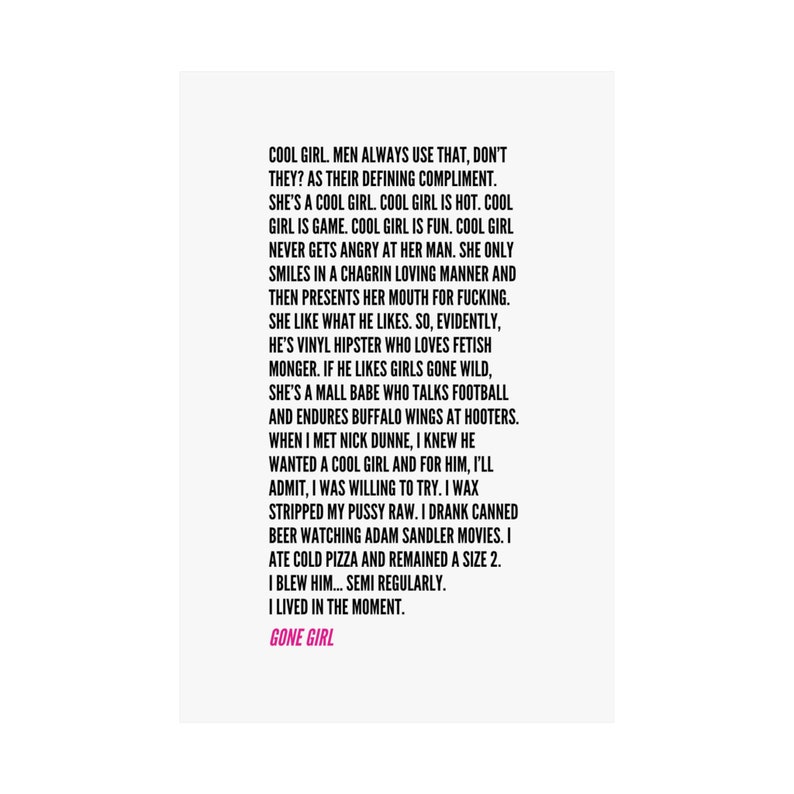 Cool Girl Monologue Gone Girl Movie Script Gone Girl Cool Girl Book Monologue, Gillian Flynn, Amy Dunne, Rosamund