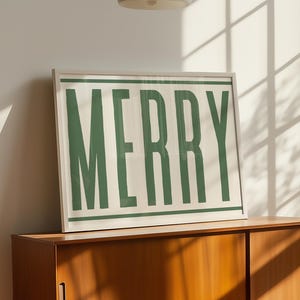 Impresión navideña moderna de mediados de siglo: Arte mural navideño verde, arte mural navideño de moda, impresión alegre, arte mural navideño minimalista imprimible