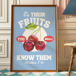 Trendige christliche Wandkunst: Frucht des Geistes Druck, blauer Bibel-Vers-Druck, minimalistische Schrift-Wandkunst, christliche Küchen-Druck für Sie