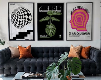 Modern Christian Wall Art Set of 3: Black & White Bible Verse Prints, Maximalist Scripture Posters, Mens Wall Art, Cool Dorm Printables