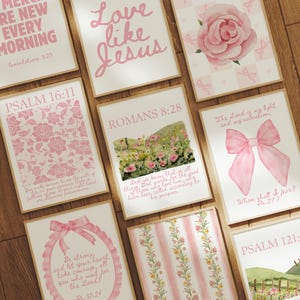 Trendy Christian Wall Art Bundle Gallery Wall Set Pink Printable Coquette Home Decor Art Floral Christian Encouragement Gift Christian Decor
