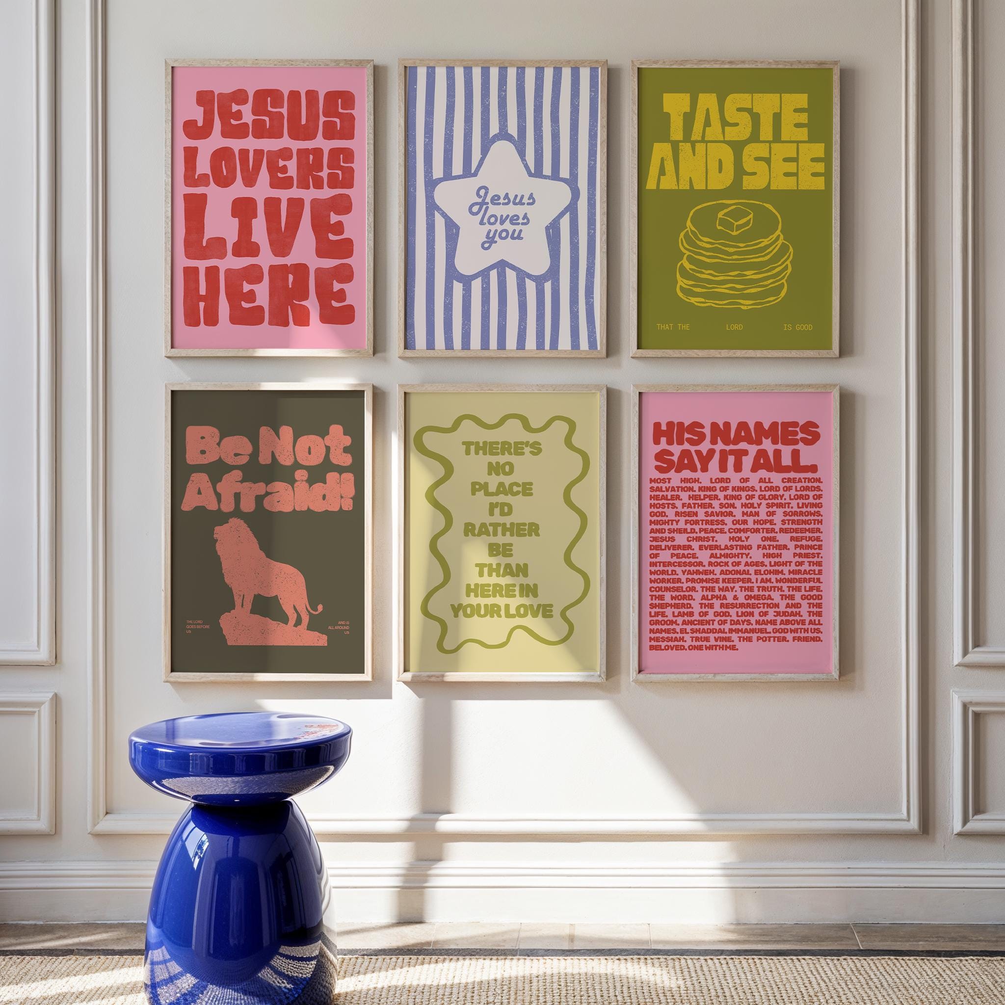 Trendy Christian Wall Art Set of 6: Maximalist Scripture Prints ...