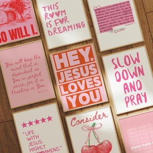 Trendy Christian Wall Art Bundle Gallery Wall Set Colorful Printable Home Decor Vintage Art Christian Encouragement Sympathy Gift Pink Decor