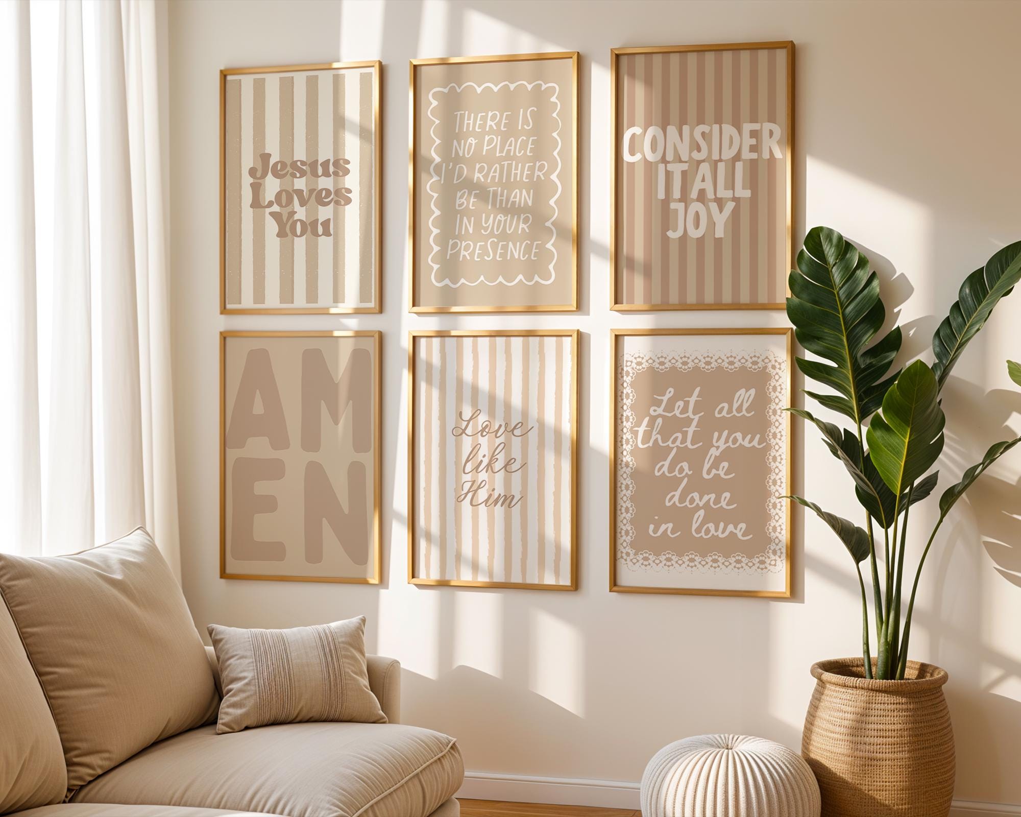 Minimalist Christian Wall Art Set of 6: Trendy Scripture Prints, Beige ...