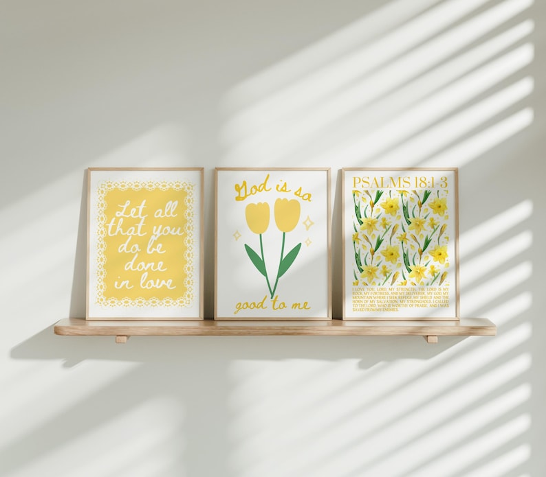 Yellow Coquette Christian Wall Art Set of 9: Trendy Bible Verse Prints ...