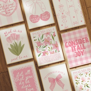 Trendy Christian Wall Art Bundle Gallery Wall Set Pink Printable Coquette Home Decor Art Christian Encouragement Gift Christian Decor
