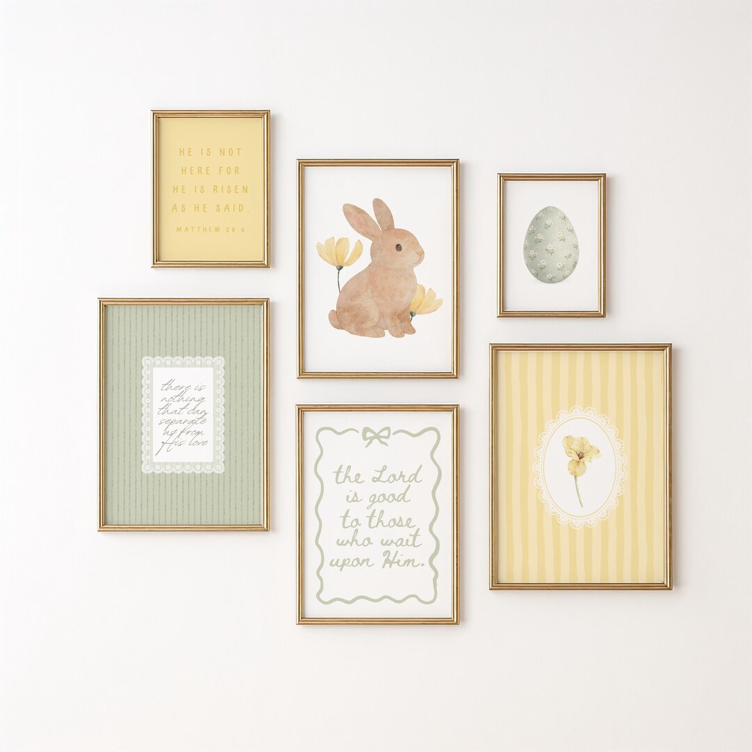 Christian Easter Wall Art Set of 6: Spring Bible Verse Prints, Sage ...