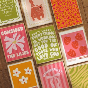 Trendy Christian Wall Art Set of 9: Colorful Maximalist Bible Verse & Scripture Eclectic Prints