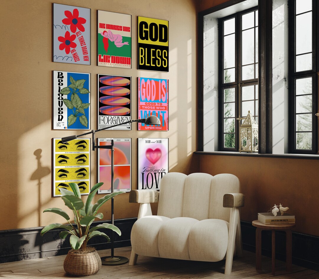 Trendy Christian Wall Art Set of 9: Modern Bible Verse Print ...