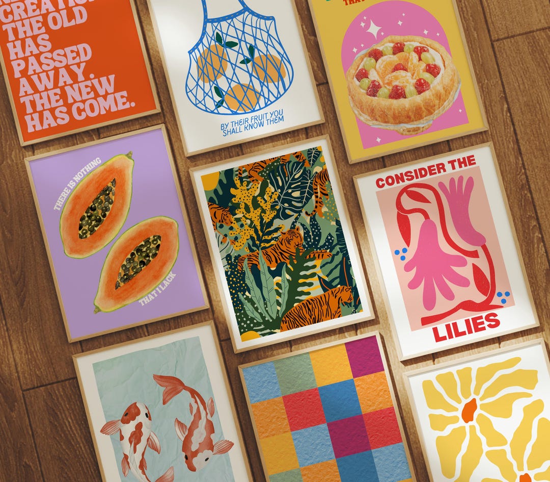 Colorful Christian Wall Art Set of 9: Trendy Scripture Prints ...
