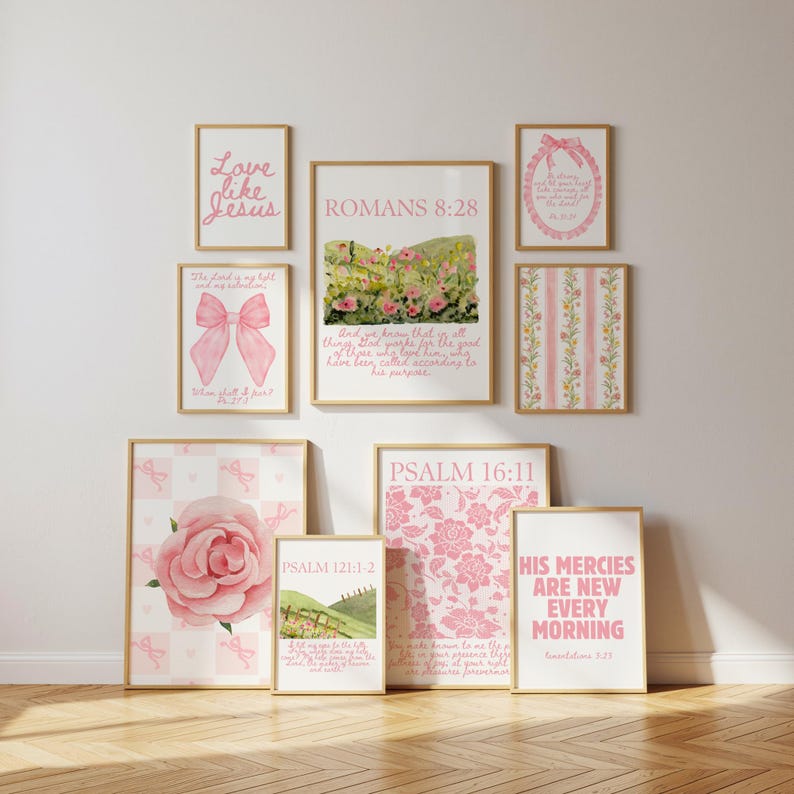 Pink Coquette Christian Wall Art Bundle of 24: Trendy Bible Verse ...