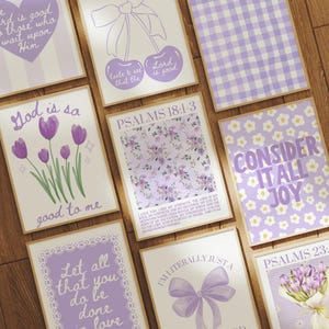 Purple Coquette Christian Print Set of 9: Trendy Floral Bible Verse & Scripture Wall Art