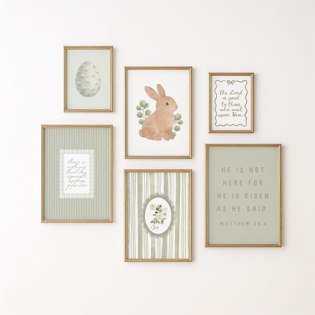 Christian Easter Wall Art Set of 6: Spring Bible Verse Prints, Sage ...