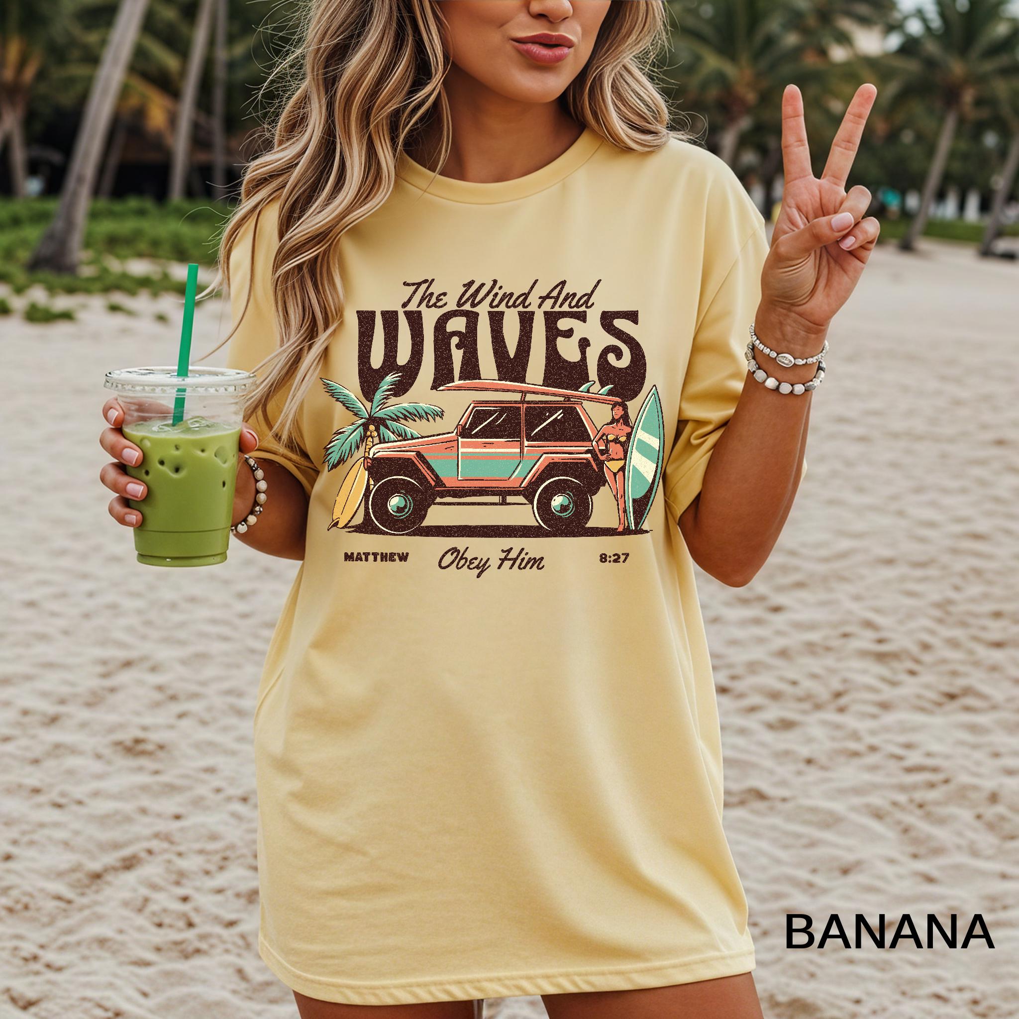 Trendy Christian Tshirt Wind and Waves Obey Him Shirt Christian Beach Tshirt Trendy Surf Tee Christian Women Shirt Comfort Colors Beach Tee