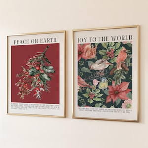 Set de 2 láminas navideñas cristianas modernas: Arte minimalista para pared, láminas navideñas verdes y rojas, arte navideño vintage, arte invernal