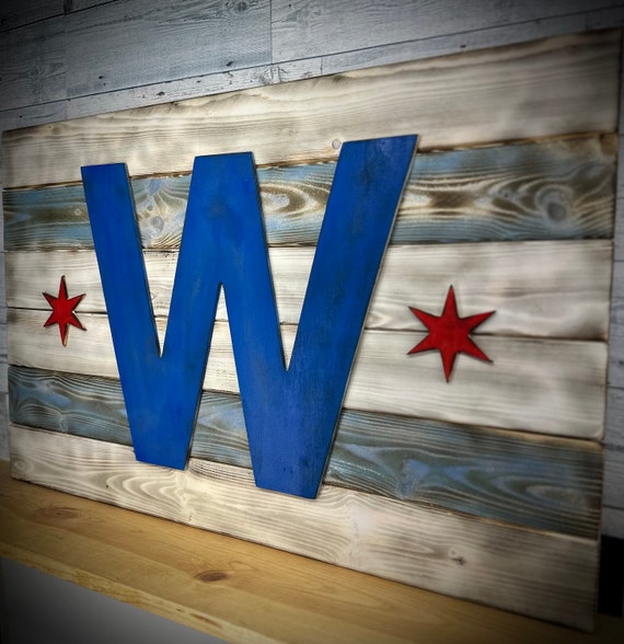 Chicago Flag/fly the W Flag 20x32 Wall Art Rustic Chicago 