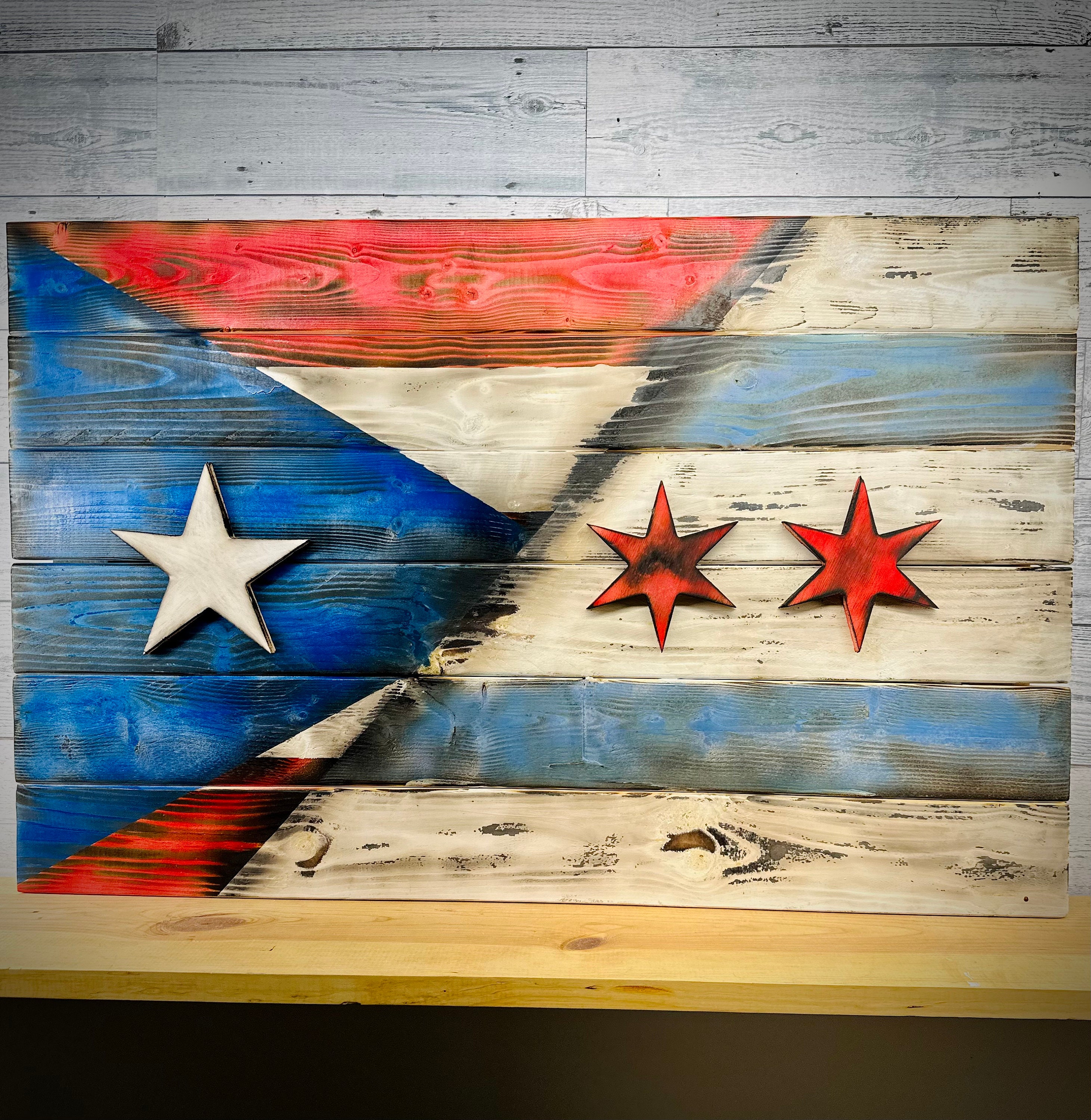 Chicago/puerto Rican Wood Flag 20x32 - Wall Art - Rustic - Gift