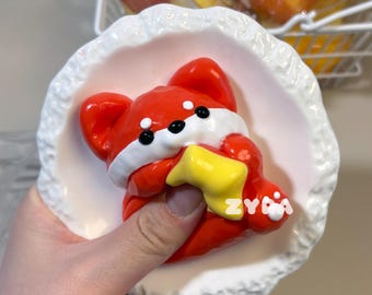 Süßer Stern Fuchs Taba Squishy Spielzeug, handgemachter Stressabbau Squishy, süßes Design, süßes Taba Squishy Taschenzubehör, Geschenk für sie