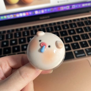 Handmade Clay Piggy Phone Grip, Handmade Kawaii Pets, Cute Phone Holder, Phone Stand