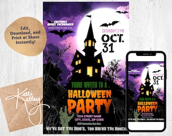 Halloween Party Invitation | Haunted House, Costume Party Invitation - EDITABLE and PRINTABLE | Instant Download