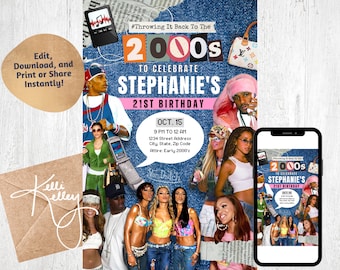 Early 2000s Themed Party Invitation | Editable and Printable Y2K Inspired Birthday Flyer, Digital Download, 90s 00s Throwback Retro